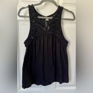 Black Loft Tank Top with Lace Detail